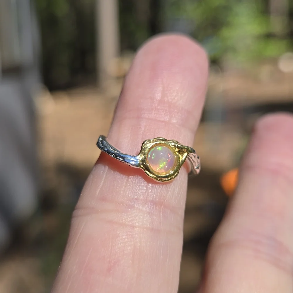 Opal Natural Sterling Silver & Gold Ring Sz5 - Picture 3 of 9